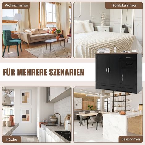 Black Kitchen Sideboard with Adjustable Shelves & Drawers (1/5)