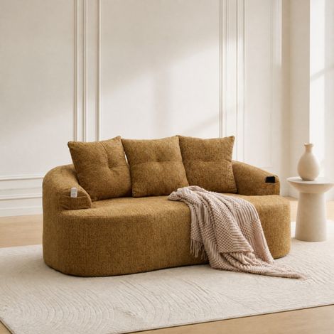Canapé 2 places en chenille jaune moutarde 164 x 92 x 60 cm sans montage HAVRYA (1/5)