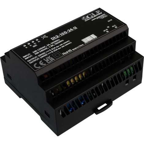 DL2-150-24-U: GLP: 24 V/6,25 A/150 W DIN-Schienen-Netzteil im Kunststoffgehäuse, Eingangsspannung: 85–264 V AC / 120–370 V DC