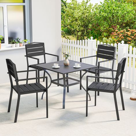 Ensemble de 4 chaises de jardin empilables structure en métal accoudoirs avec assise et dossier en hdpe à lattes noir design moderne