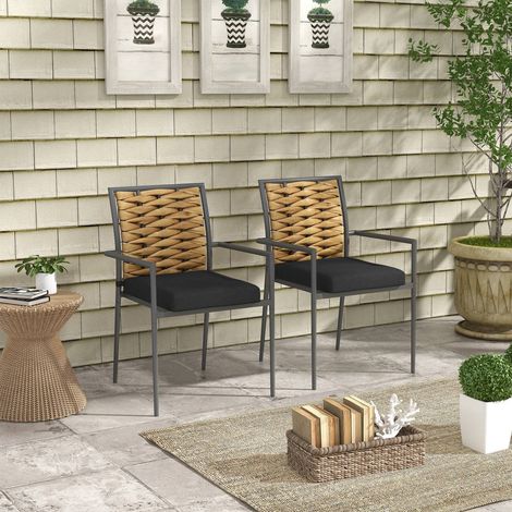 Fauteuil de jardin design résine tressée noir, assise confortable, détails modernes, robuste et élégant (1/5)