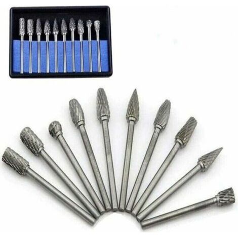 10pcs Tungsten Carbide Rotary Burr Set with Grinding Head for Rotary Tools, Metal Drilling and Polishing (1/5)