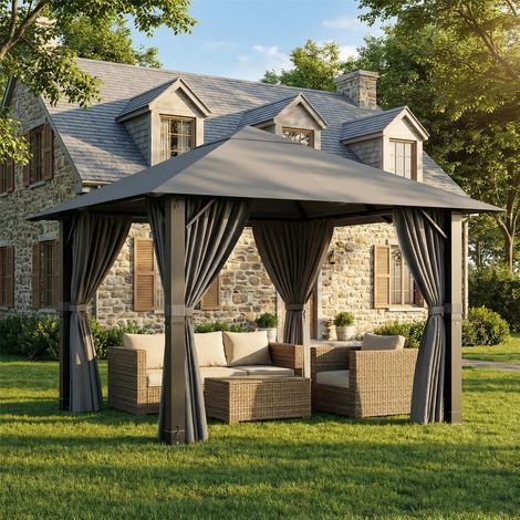 Devoko – Tonnelle de jardin en aluminium 3x3m – 8 poteaux renforcés – Imperméable et anti-UV – Stabilité accrue – Montage facile