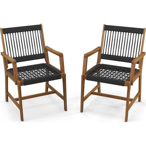 COSTWAY Conjunto de 2 Sillas de Jardin de Madera Acacia, Sillas Terraza Exterior Tejidas con Cuerda, Reposabrazos, 64 x 57 x 90 cm, Carga 160kg, Exterior Terraza Balcón (1/5)