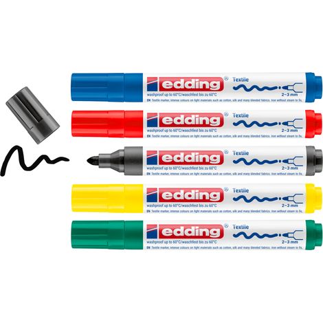 edding 4500 Marqueur pour textiles étui de 5 assorti (1/5)