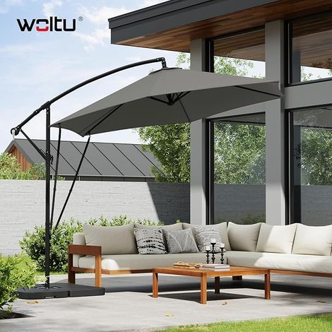 WOLTU Ombrellone giardino Sospeso φ310 cm per Balcone/Giardino/Spiaggia, Grigio Scuro
