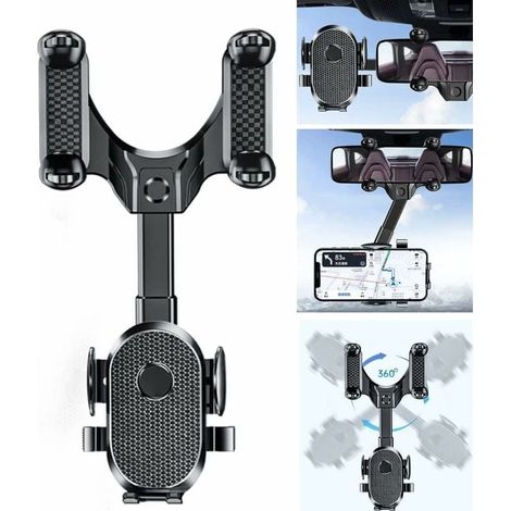 Support Téléphone Voiture - Téléphone Support pour Rétroviseur - Téléphone Support Pivotant 360° Rétractable pour Rétroviseur Automobile (1/3)