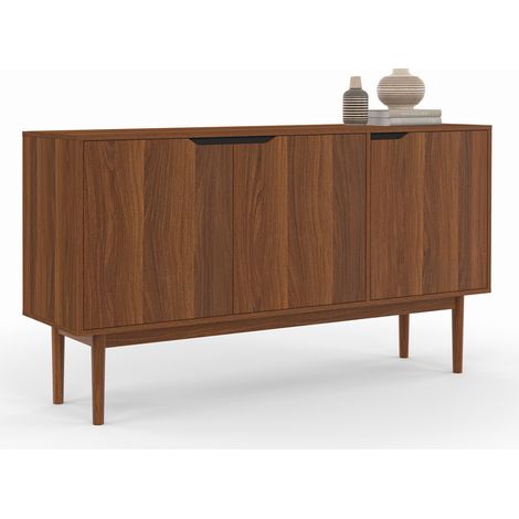 Idmarket – Buffet vintage 140 cm – 3 portes effet noyer – Structure en panneaux de particules – Rangement optimisé pour salon ou salle à manger