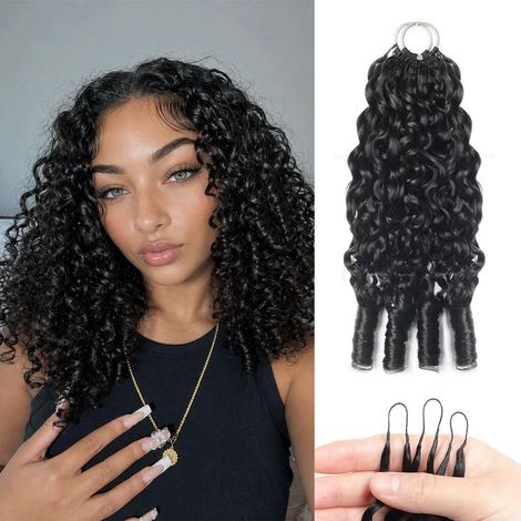 Cabello humano de ganchillo con plumas, extensiones de cabello humano rizado birmano preseparado para mujeres negras, 2 trenzas de ganchillo de 50 g, nudos invisibles ondulados con agua, 18 pulgadas 1 (1/5)