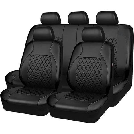 Lot de 9 housses de siège de voiture universelles en cuir synthétique, accessoires pour intérieur de voiture, véhicule SUV, auto (1/5)