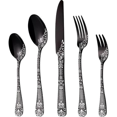 Besteckset Schwarz Edelstahl 6 Personen Gabel 30-Teiliges Schwarz (1/5)