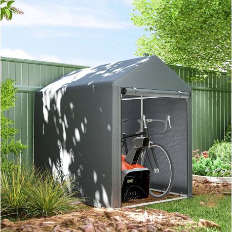 Cobertizo de jardín 120x179x165 cm, puerta con cremallera, cubierta resistente a rayos UV, acero, gris oscuro (1/5)