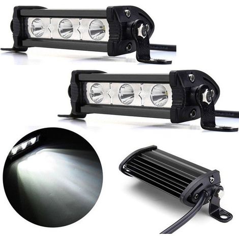 Lot de 2 barres LED puissantes de 11 cm avec lumière spot directionnelle, 9 W, 3 LED, 12–24 V, pour moto, quad, jeep, 4x4, tout-
