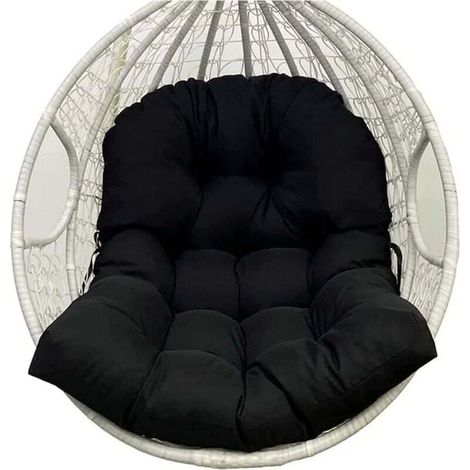 Coussin de chaise en forme d'œuf, coussin de chaise suspendu amovible,coussin de remplacement pour balançoire de jardin, coussin de balançoire en forme d'œuf imperméable (coussin uniquement), noir (1/4)