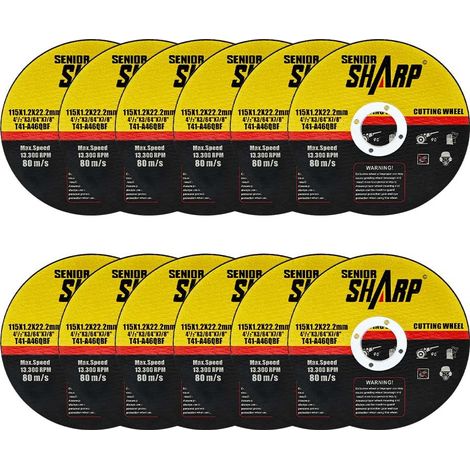 Disques de coupe métal 115 mm lot de 12 pour meuleuses d'angle, 115×1,2 mm, découpe rapide acier, fer, métal et bois, disques abrasifs spécialisés (1/5)