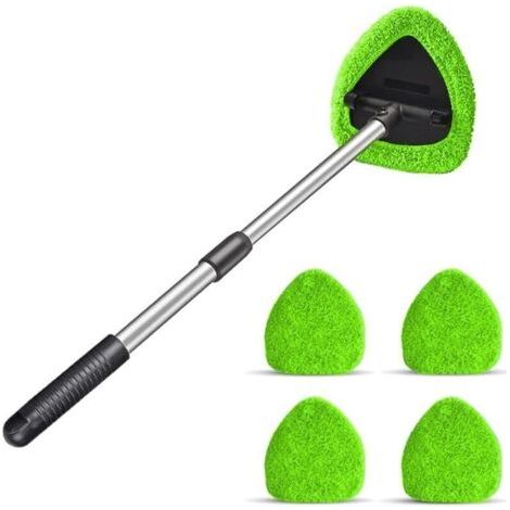Kit Nettoyage Pare-Brise Manche Télescopique + 4 Lingettes Microfibre Lavables - Universel Voiture Maison Bureau