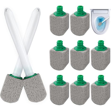 Brosse WC multi-angles en pierre ponce pour l'élimination du calcaire — 10 pierres ponces + 2 manches (1/5)