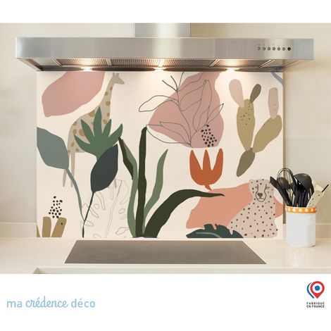 Fond de hotte : Dessin jungle et animaux - Verre trempé - 90 cm - 60 cm (1/5)