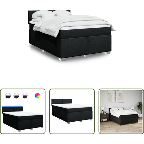 vidaXL Surmatelas -  Sommier à lattes de lit avec matelas Noir 140x190 cm Tissu (1/5)
