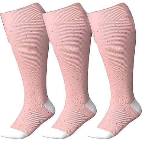 3 paia di calze a compressione taglie forti per uomo e donna, polpaccio largo, calze extra large al ginocchio, calze a compressione per corsa e sport, rosa (1/5)