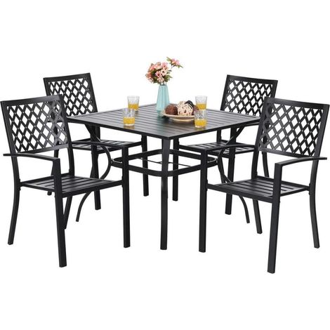 PHIVILLA Gartenmöbel Set 4 Stühle mit Tisch Wetterfest Schwarz (1/5)