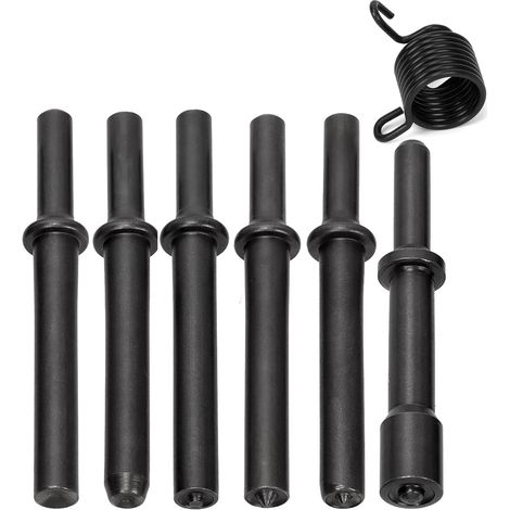 7Pcs Heavy Carbon Steel Pneumatic Smoothing Rivet Air Hammer Tool Kit With Spring, Air Hammer Rivet Bit Tool Kit For Rivet Hollow Solid Half Hollow (1/5)