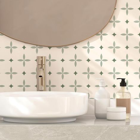 Lot de 50 autocollants pour carrelage vert sauge, 15 cm, blancs, en vinyle, imperméables, à coller et à décoller, pour cuisine, salle de bain, chambre à coucher, surface murale, dosseret (1/5)