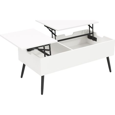 Table basse réglable en hauteur blanche 50×100 cm avec rangement caché pour salon (1/5)