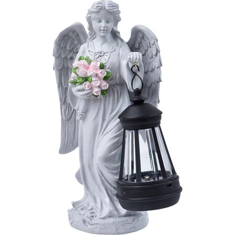 Angeli solari per cimitero  Scultura in resina stravagante - Statuetta decorativa di angelo per cimitero, giardino e sentieri