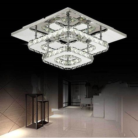 – Plafonnier cristal LED 36W – Acier inoxydable – Dimensions 30x30x15cm – Lumière blanche – Pour salon, chambre, couloir (1/5)