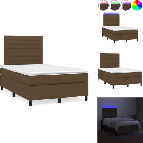 Sommier à lattes de lit matelas et LED marron foncé 120x190 cm - Sommier Tapissier - Lit Double - Matelas Inclus - Éclairage Led - Têted Lit Ajustable (1/5)