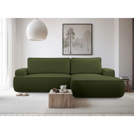 AX LIVING Ablia Sofa L Form mit Schlaffunktion Dunkelgrün 267 cm R