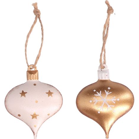 Vacchetti Giuseppe Confezione 8 addobbi a goccia color bianco e oro in metallo, 6195750000 (1/4)
