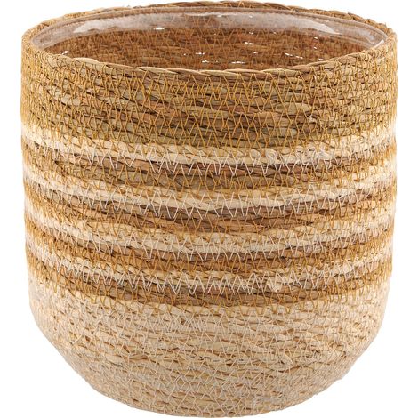 Gasper – Cache-pot CREATIV home avec doublure plastique – Brun et naturel, jonc de mer, Ø 16 x H 16,5 cm