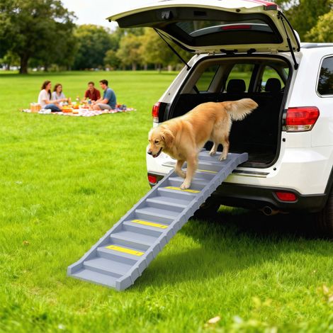 Rampe pliable pour chien, escalier canin 10 marches antidérapant, 154x40cm, idéale grands chiens jusqu'à 25kg, surface robuste. (1/5)