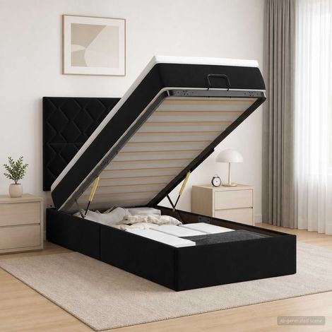 vidaXL Cama otomana con colchón Negro 90 x 190 cm Terciopelo (1/5)