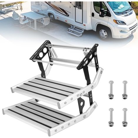 Marchepied à Deux Marches pour Camping Car, Marchepied Manuel Pliable en Alliage D'aluminium Échelle Extensible Télescopique à Pédale Antidérapante pour Camping Car, Caravane (1/5)