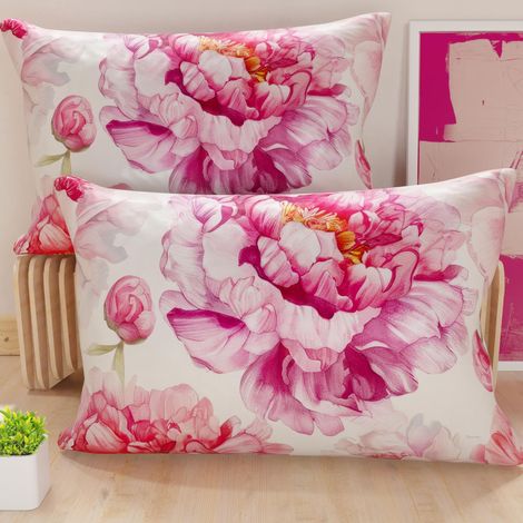 Lot de 2 Taies d'Oreillers 50x70 cm 100% Microfibre Hypoallergénique, Housse Oreiller Rectangulaire Motif Floral Fuchsia, Paquet de 2