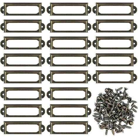 Lot de 30 porte-étiquettes métalliques avec vis pour meubles, tiroirs, armoires, plaques de nom pour bureau, bibliothèque, étagères - Bronze (59 x 17 mm) (1/3)