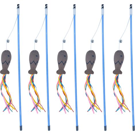 5 baguettes interactives pour chat, jouets à l'herbe à chat, rubans colorés en forme de poisson, idéaux pour jeux intérieurs (1/5)