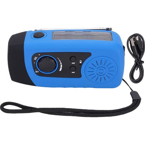 Ortviai Radio d'urgence FM avec manivelle, panneau solaire et banque d'énergie 2000 mAh, lampe LED puissante, bleu (1/5)