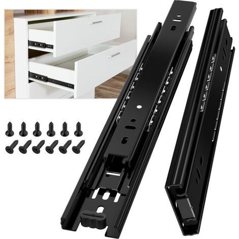 Guida per cassetti da 250 mm, guida laterale, binario scorrevole, guida a sfera a estrazione totale per mobili da cucina, capacità di carico 45 kg, nera, 1 pezzo (1/4)