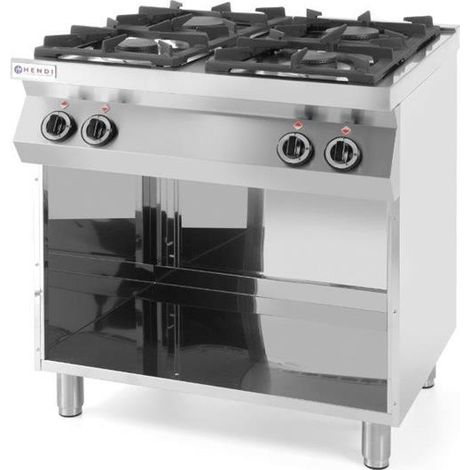 Cuisinière à gaz - 4 feux, support ouvert - 72x80xH90 cm - Hendi
