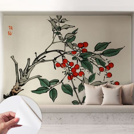 Papier peint adhésif avec colle pour décoration moderne de salon chambre à coucher cuisine et bureau Facile Une branche de baies 208x146 cm (1/5)