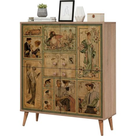 Sideboard Agyemang, Schrank 3 Regale, 4 Türen, 4 Fächer, 95x36x111h cm, Eichenbraun