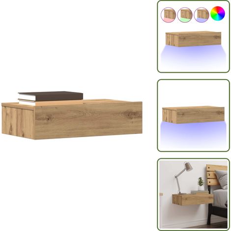 The Living Store Nachttisch Artisan-Eiche 60x35 cm Holzwerkstoff - LED-Beleuchtung (1/5)