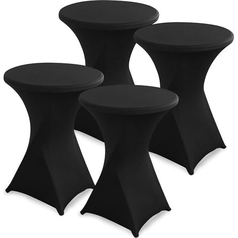 4 pièces Housse de Table Ronde Extensible, Ø 80-85 cm Housse Mange Debout pour Mariage Hôtel Restaurant Table de Brasserie Haute de Bistrot Jardin Restaurent Bar, Noir (1/5)