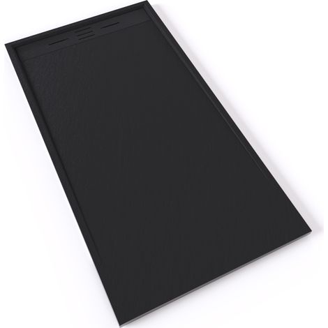 HIEMAL Receveur de douche 90 x 170 cm résine Noir aspect ardoise + bonde incluse - Salle de bain