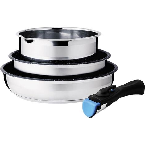 Set compatto Maestro composto da 2 padelle e una casseruola con manico removibile. (1/5)