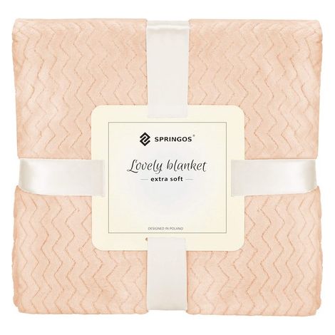 Coperta per il letto 200x220 cm color pesca con motivo di abete